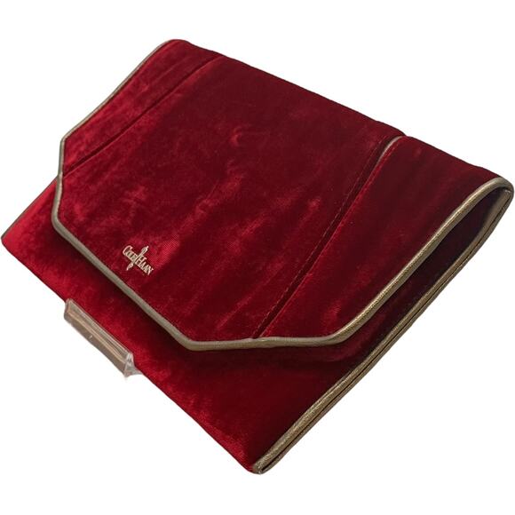 Cole Haan Masquerade Envelope Clutch Velvet Leather Red Gold - Picture 4 of 8